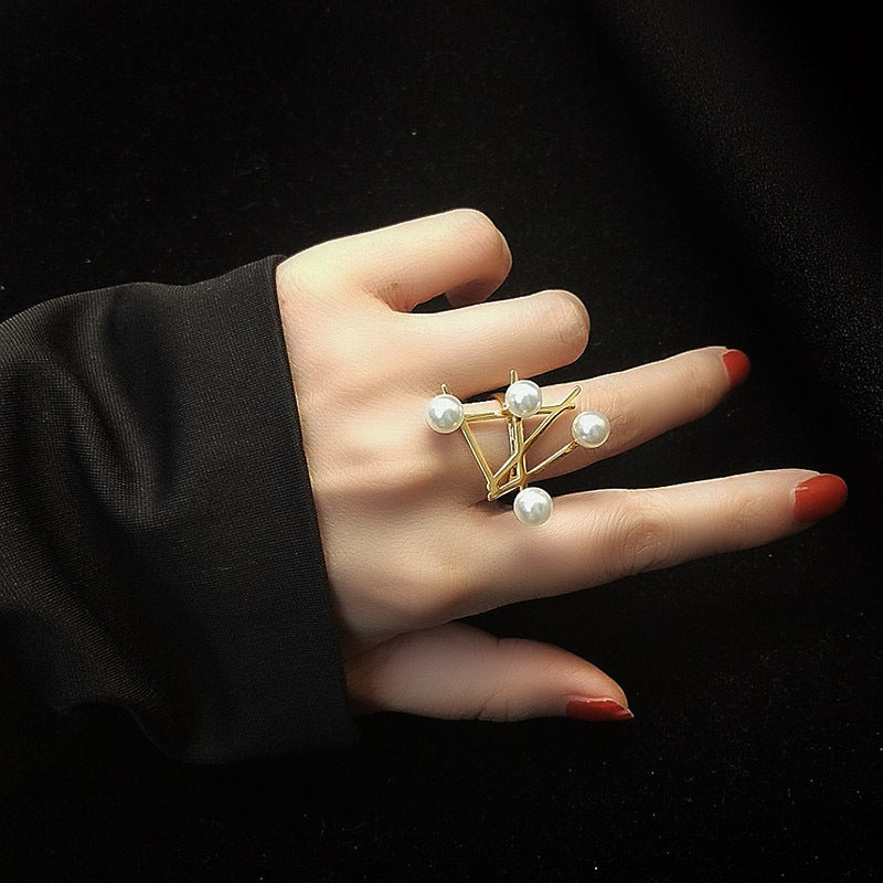 Cross Symbol Magazine Style Pearl Fashion Ring