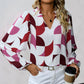 Women's Bubble Sleeve Stand Collar Printed Shirt