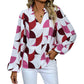 Women's Bubble Sleeve Stand Collar Printed Shirt