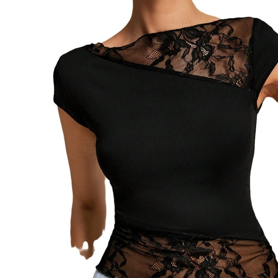 Slim-fit Asymmetric Lace Short Sleeve