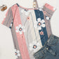 Shoulder-baring Flower Print Button Knitted Short-sleeved T-shirt