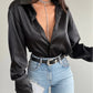 Single-breasted Long Sleeve Lapel Shirt Sexy Women Clothing