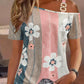 Shoulder-baring Flower Print Button Knitted Short-sleeved T-shirt