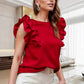 Round Neck Sleeveless Shirt Ruffle Sleeve Pleated Elegant Lady