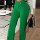 Slim Straight-leg Pants With Buckle Fashion Solid Color Trousers For Womens Clothing