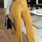 Slim Straight-leg Pants With Buckle Fashion Solid Color Trousers For Womens Clothing